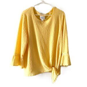 Alfred Dunner Yellow Top with Ruffle Sleeves and Tied Hem